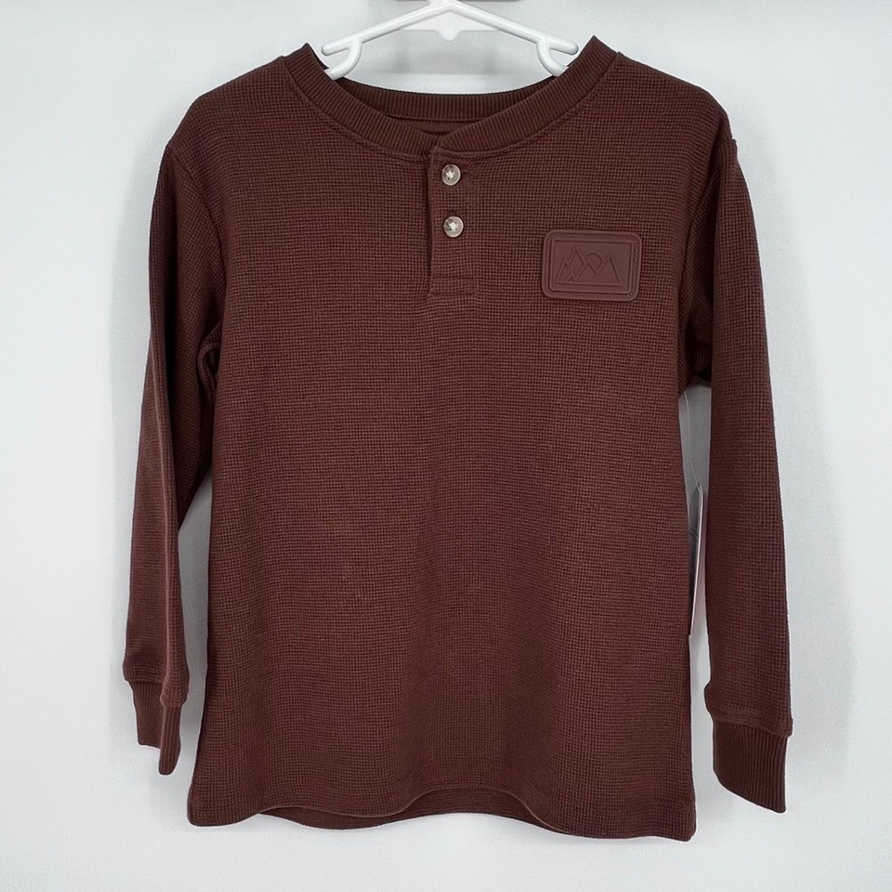 Brown‎ Henley Tee Kids Size 4 Waffle Knit Thermal Long Sleeve Top Wonder Nation